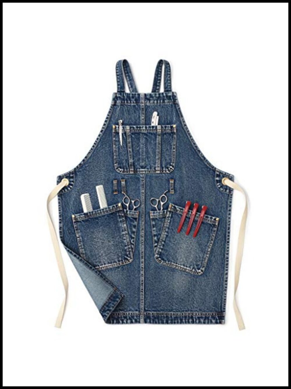 Jeanerlor Denim Work Apron Adjustable Cross Back 5 Pocket Unisex